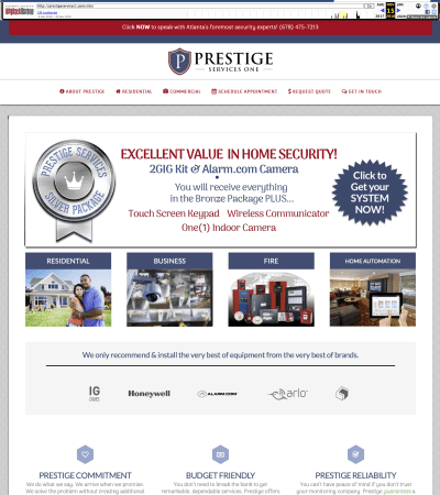 Snapshot of landing page for Prestige Services 1 from 2017